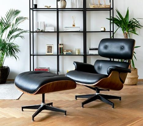 FOTEL LOUNGE HM Z PODNÓŻKIEM CZARNY